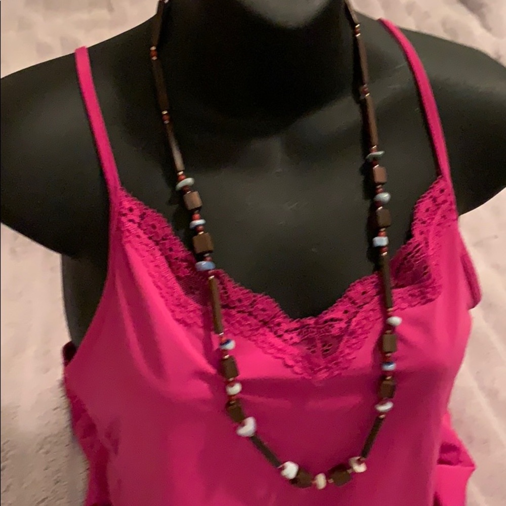 Vintage long beaded necklace variety shapes colour